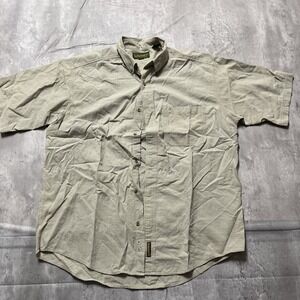 Timberland Size L Regular Fit Short Sleeve Ivory Green Plaid Button Front Shirt